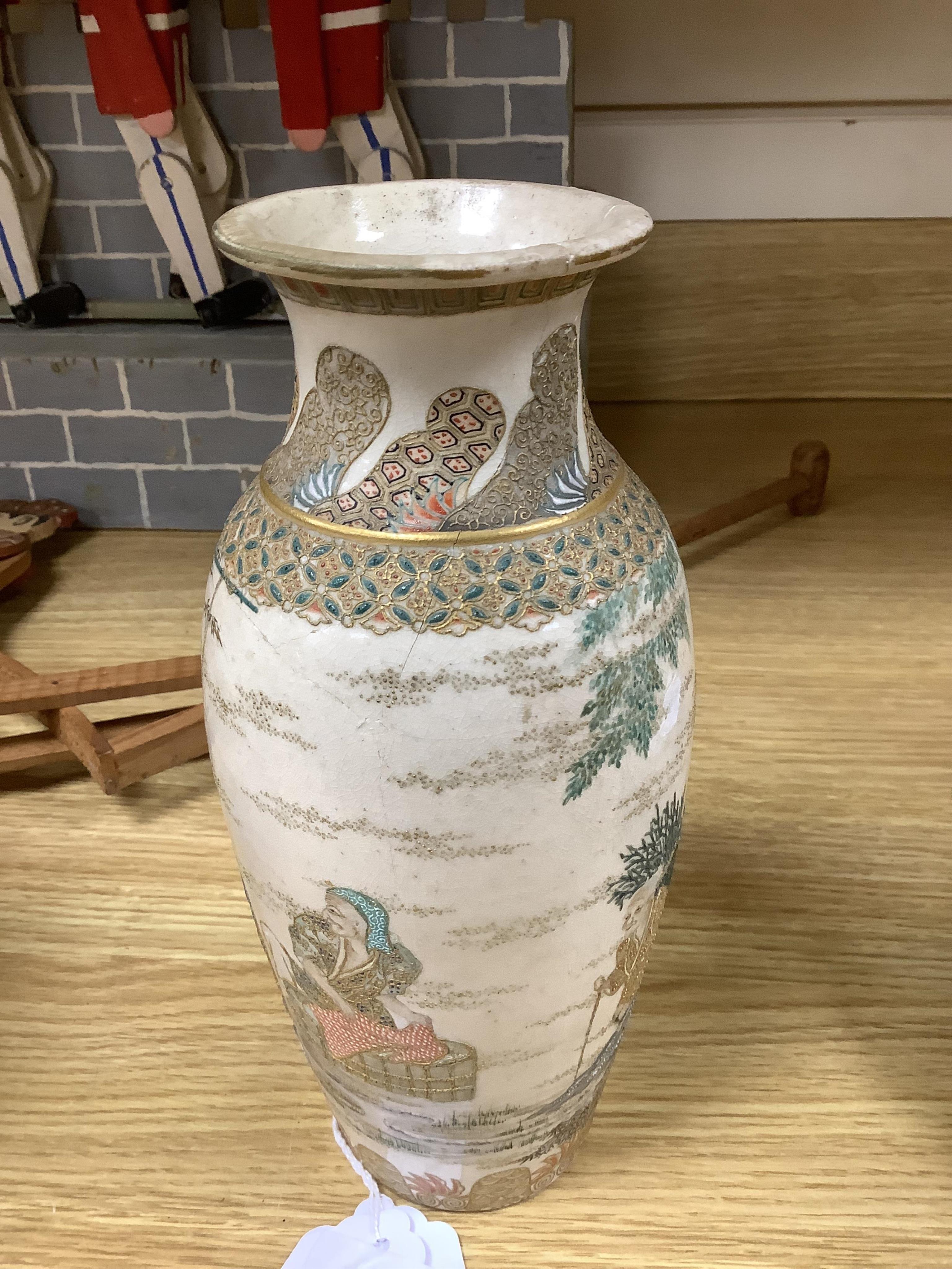 A pair of Japanese Satsuma vases,Meiji period, signed, 23cm